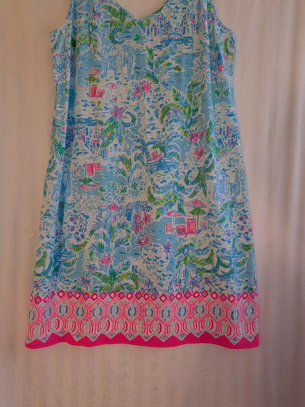 Lilly Pulitzer Light Blue Tropical Print Midi Dress with Pink Trim XL - Picture 4 of 11